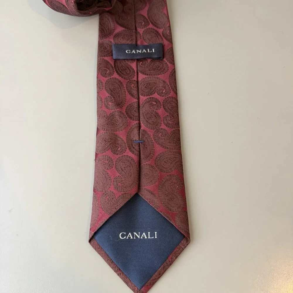 Canali Men's Silk Jacquard Tie Red Paisley Made In Italy Luxury